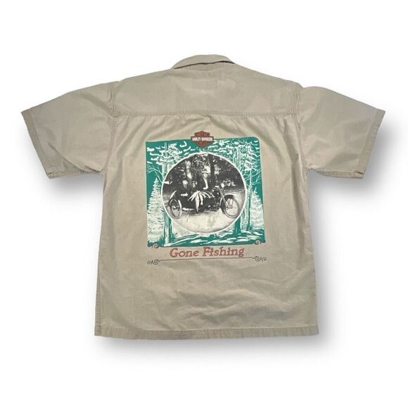 Harley Davidson Gone Fishing Front Button Shirt Size Medium - Picture 1 of 6